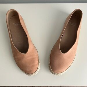 Eileen Fisher Tour-Nu Espadrille Flats Toffee Tumbled Nubuck Leather Womens 8
